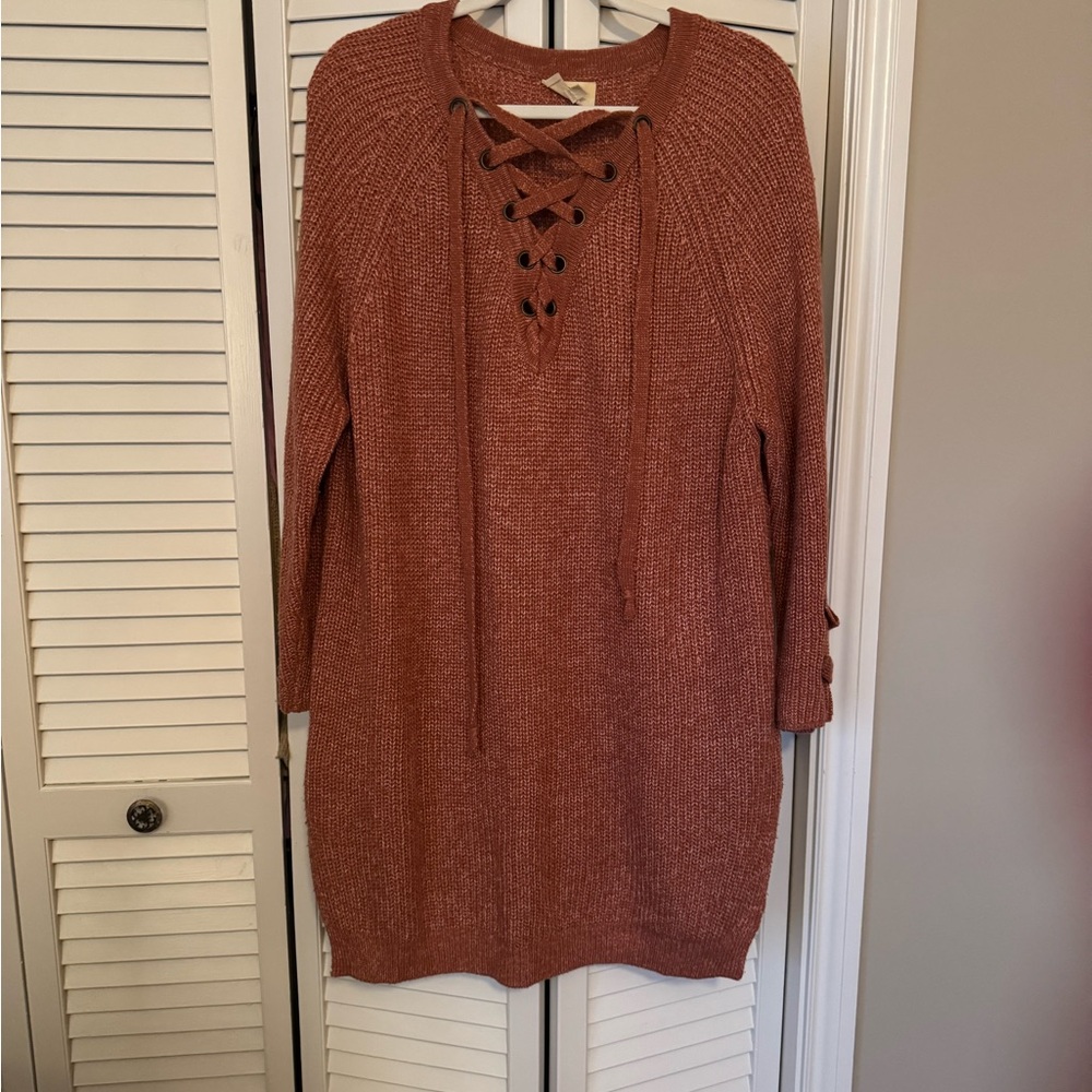 Love Rust Lace-Up Knit Sweater